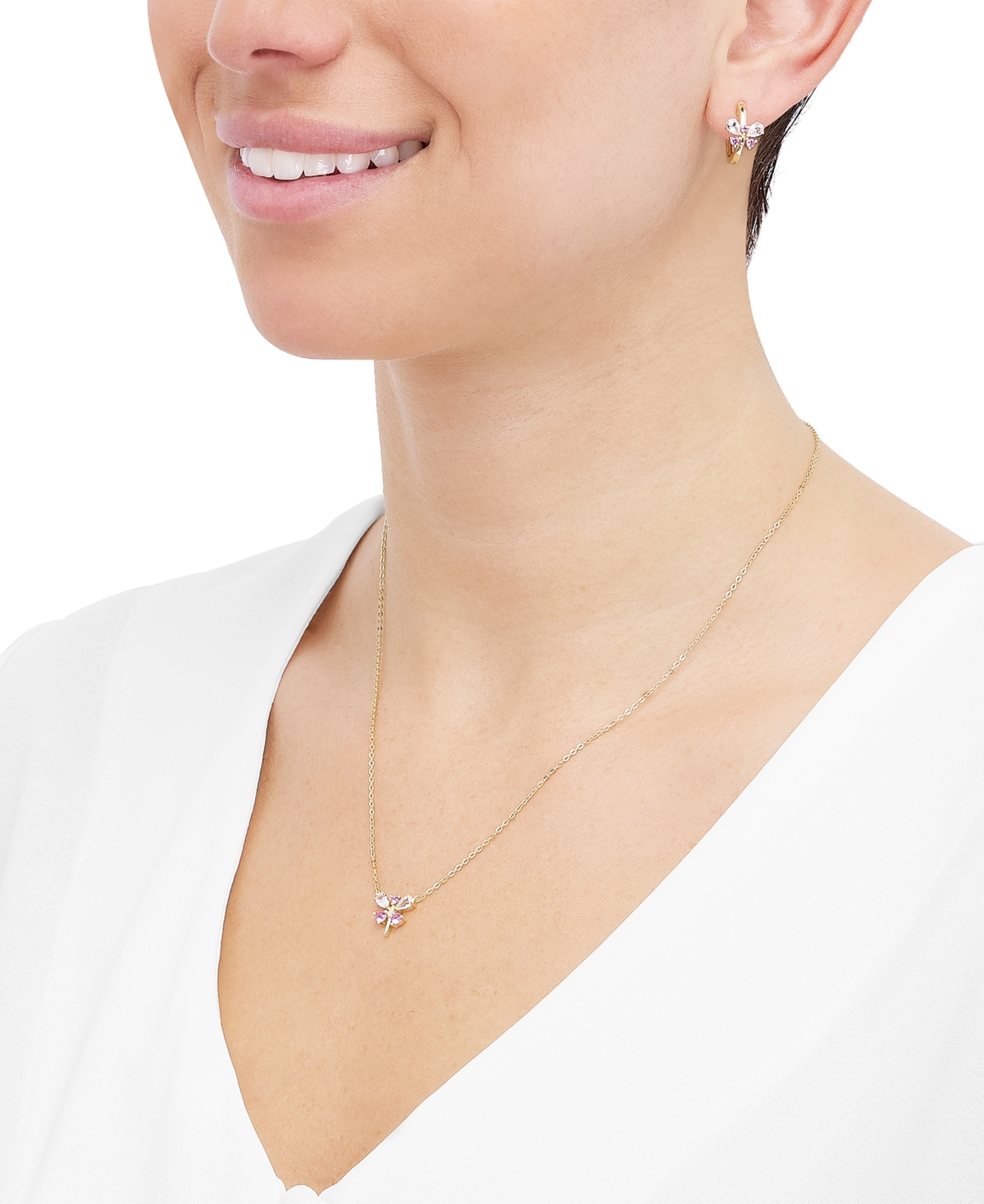 Shop Macy's 2-pc. Set Lab Created Pink Sapphire (1/2 Ct. T.w.) & Lab Created White Sapphire (1-1/20 Ct. T.w.) Dr In 14k Yellow Gold Plated Sterling Silver