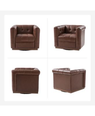 1 Count Gabriel Mid-Certury Modern Genuine Leather Swivel Club Chair