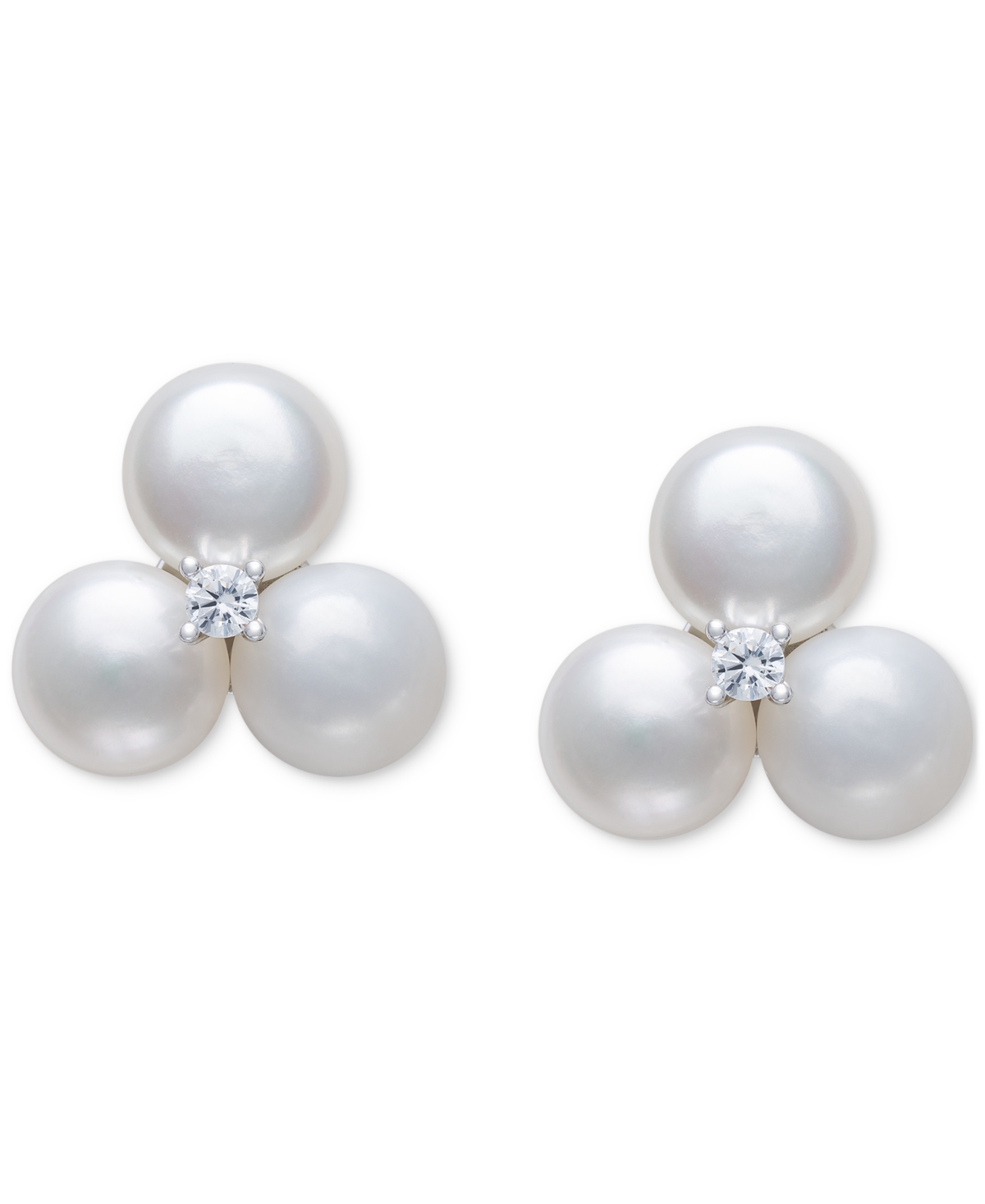BELLE DE MER CULTURED FRESHWATER BUTTON PEARL (6-7MM) & LAB-CREATED SAPPHIRE (1/20 CT. T.W.) EARRINGS IN STERLING 