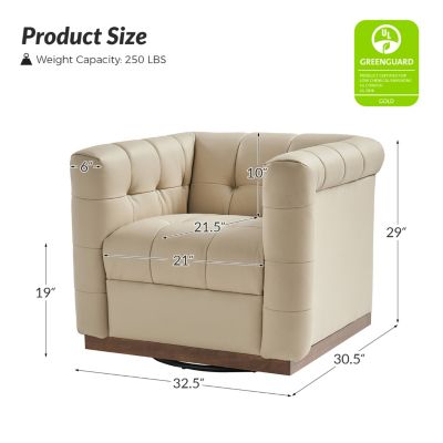 1 Count Gabriel Mid-Certury Modern Genuine Leather Swivel Club Chair