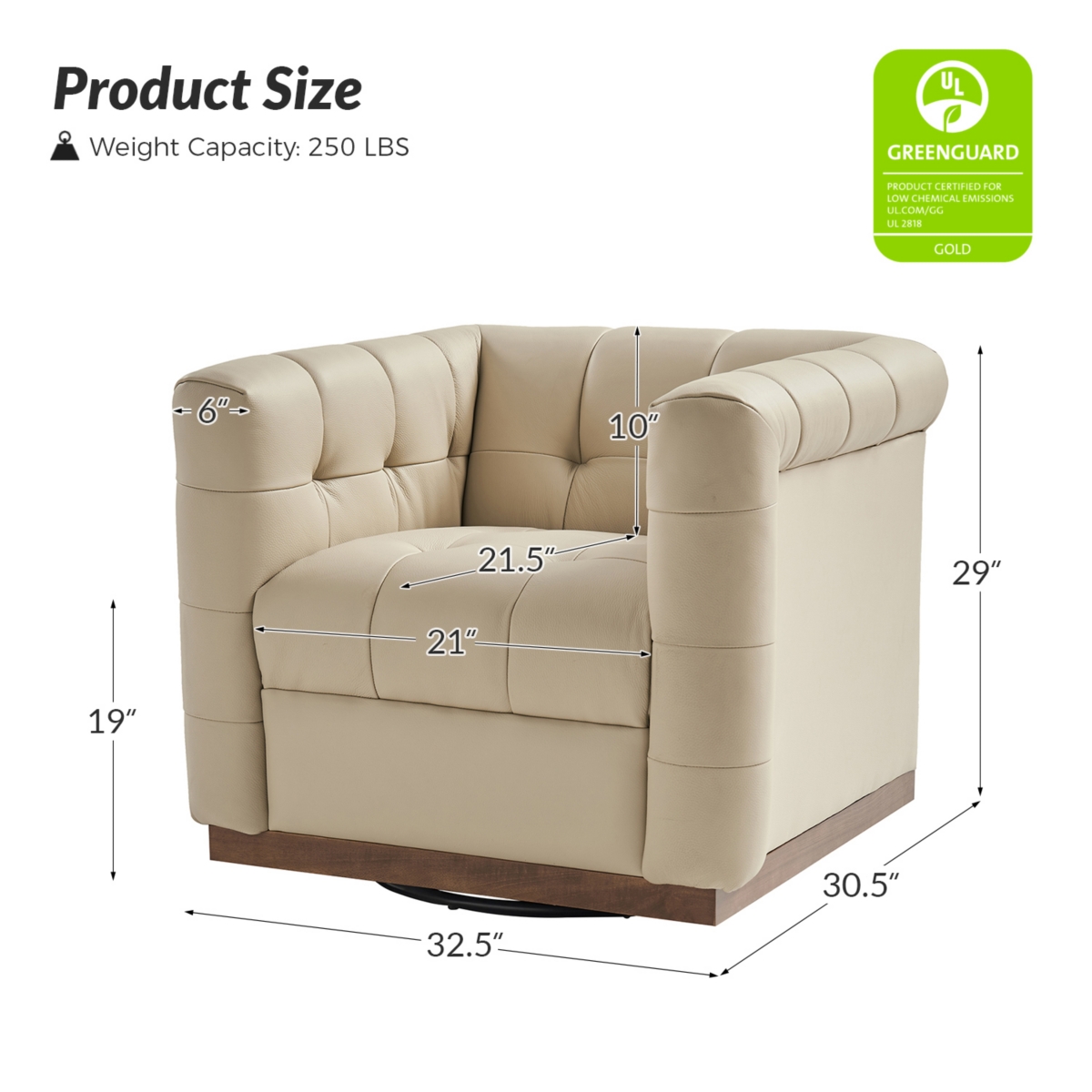 Gabriel Mid-Certury Modern Genuine Leather Swivel Club Chair with