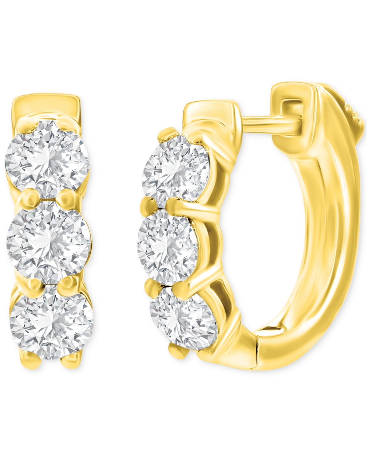 Macy's Diamond Huggie Hoop Earrings (1 Ct. T.w.) In 14k White Or Yellow Gold In Yellow Gold