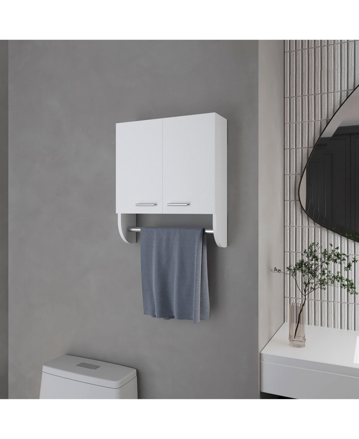 Goodyear Medicine Cabinet in Melamine With a Towel Bar, White - White
