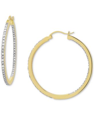 Diamond In & Out Hoop Earrings (1 ct. t.w.) in Sterling Silver or 14k Gold-Plated Sterling Silver