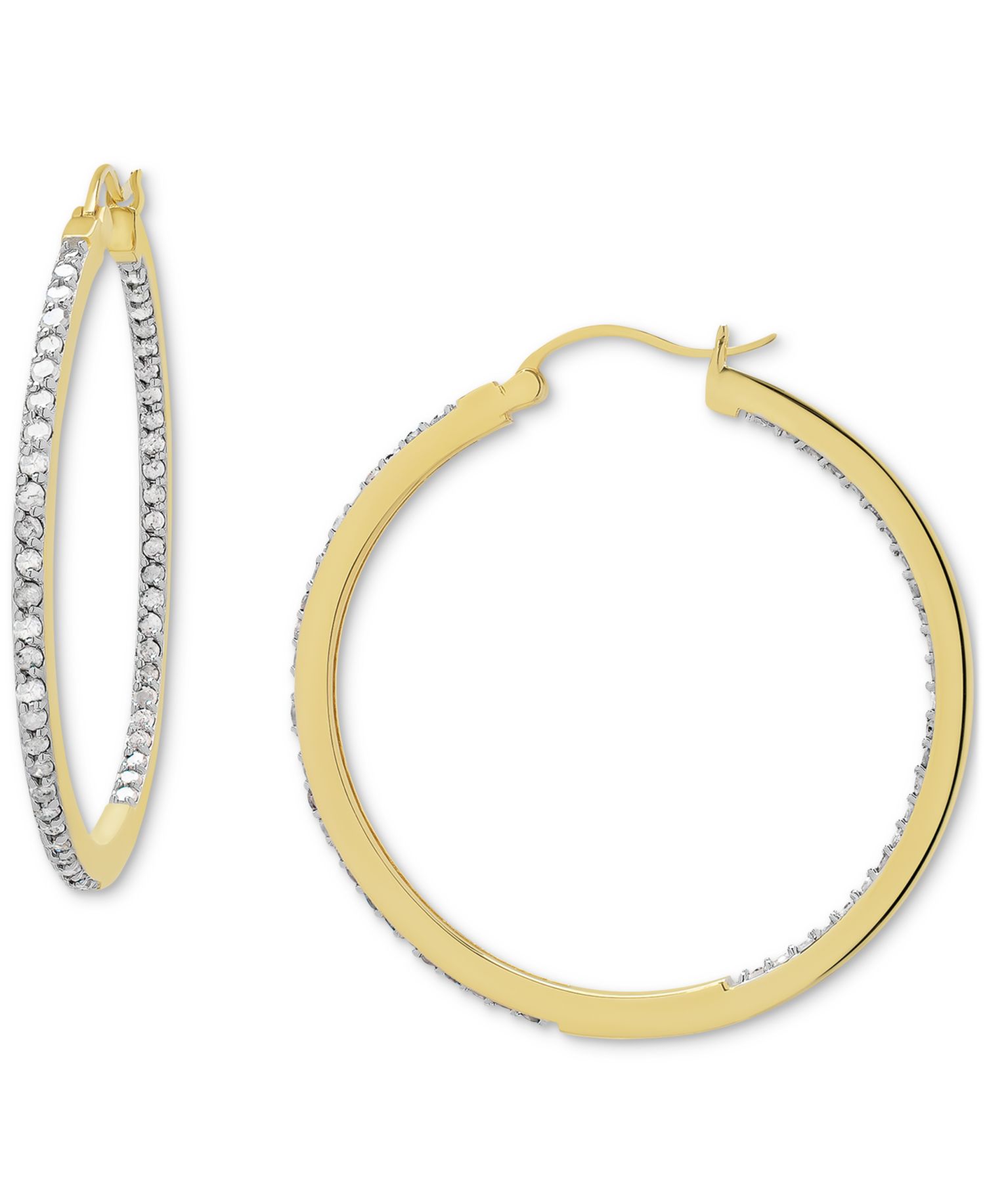 Diamond In & Out Hoop Earrings (1 ct. t.w.) in Sterling Silver or 14k Gold-Plated Sterling Silver