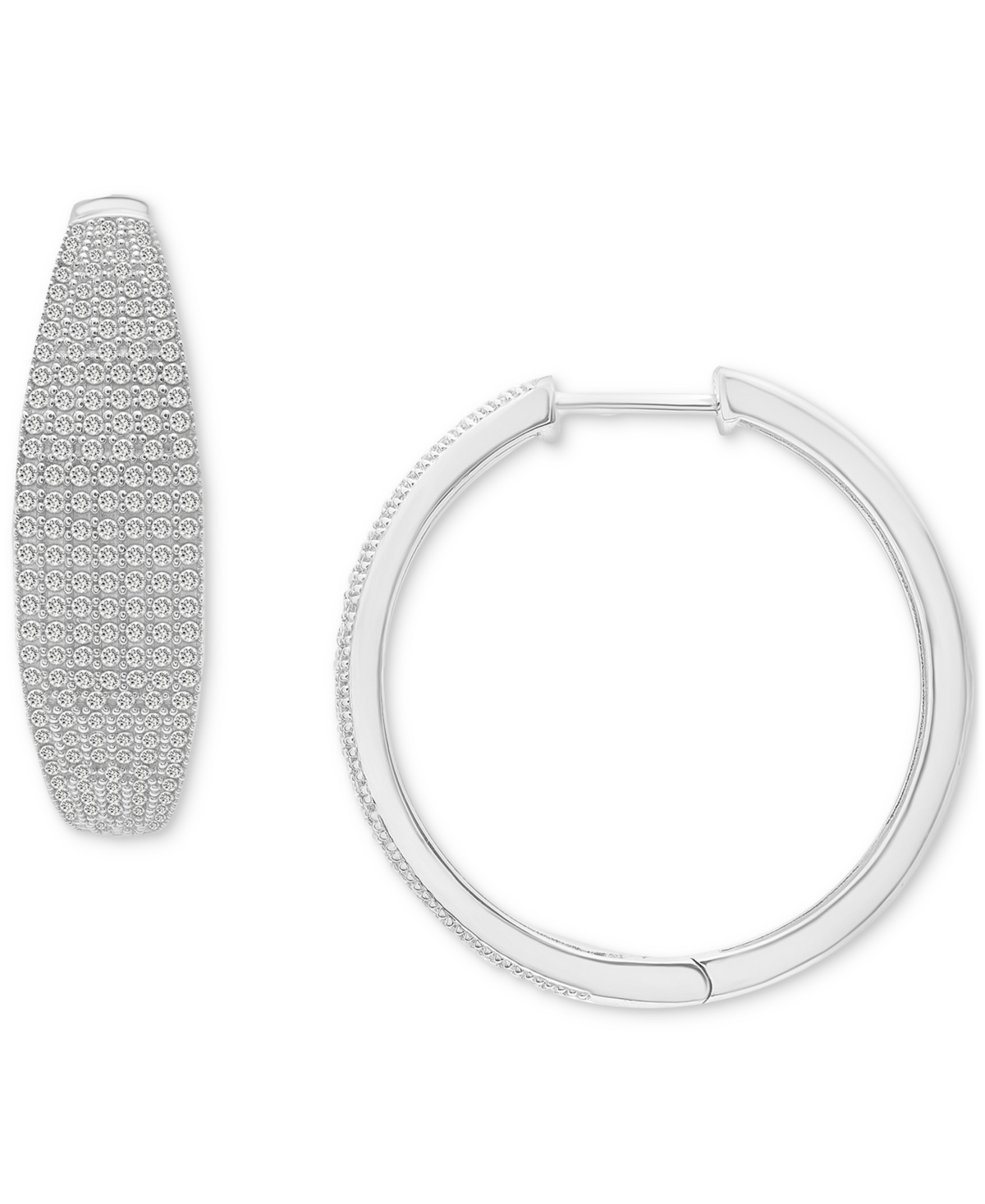 Macy's Diamond Pave Tapered Hoop Earrings (1 Ct. T.w.) In Sterling Silver, Created For  In Sterling Silver