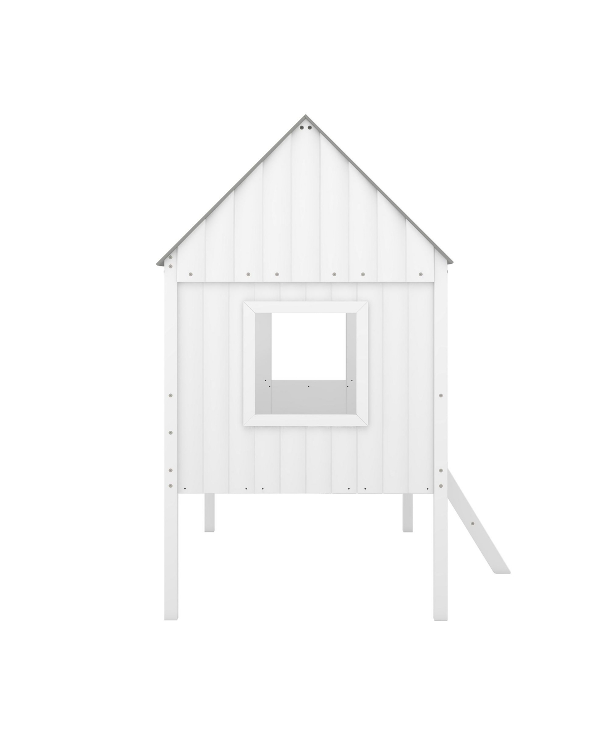 Slickblue Twin Size Low Loft Wood House Bed with Two Side Windows (White+Brown)