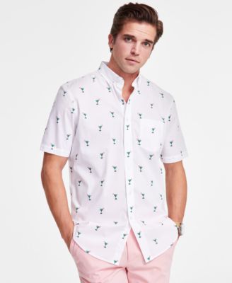 Club Room - Men's Cotton Poplin Printed Short-Sleeve Shirt