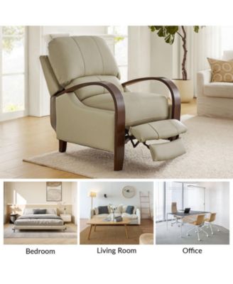 Alex Mid Century Modern Genuine Leather Manual Recliner