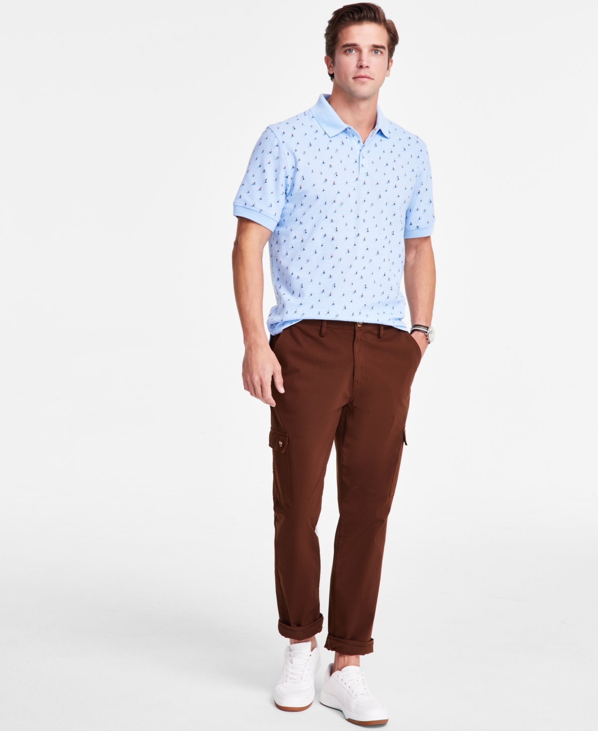 Club Room Men's Short Sleeve Ski Resort Print Pique Polo Shirt, Exclusively at Macy's