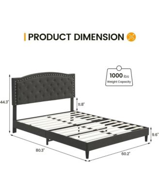 Queen Size Bed Frame with Button Tufted Headboard, Mattress Foundation, Easy Assembly, No Box Spring Needed