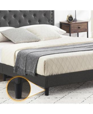 Queen Size Bed Frame with Button Tufted Headboard, Mattress Foundation, Easy Assembly, No Box Spring Needed