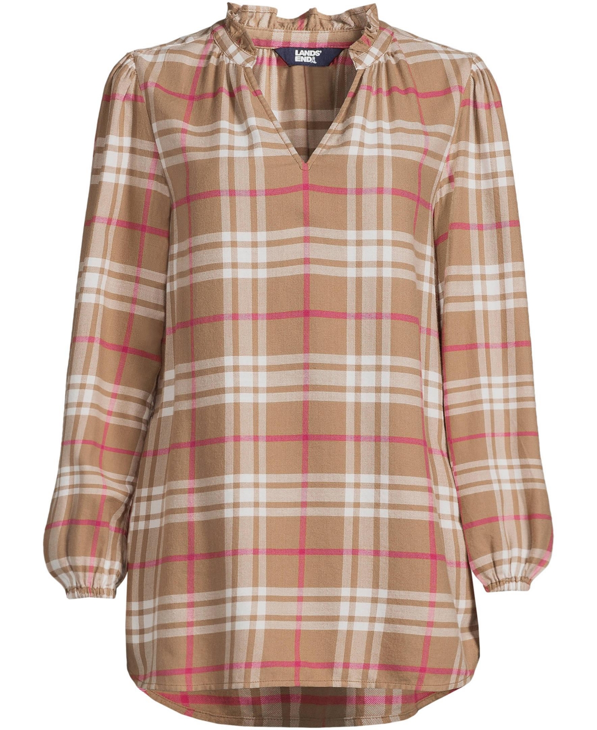 Lands' End Women's Brushed Flannel Ruffle Split Neck Tunic