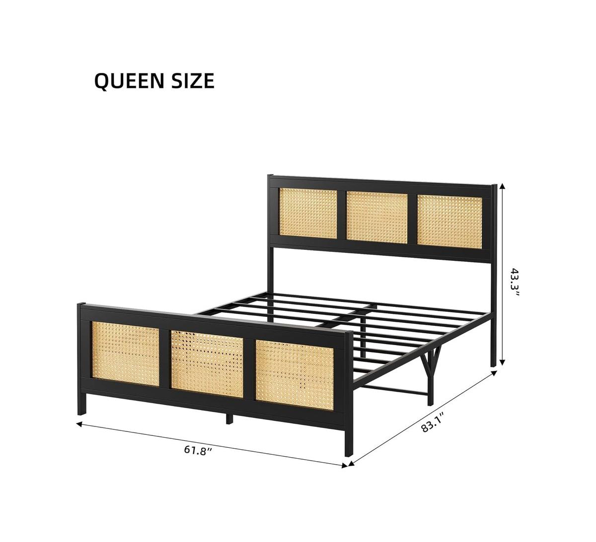 gaomon Size Bed Frame with Rattan Headboard and Footboard, Rattan Platform Bed Frame, Mattress Foundation, No Box Spring Needed,- Black