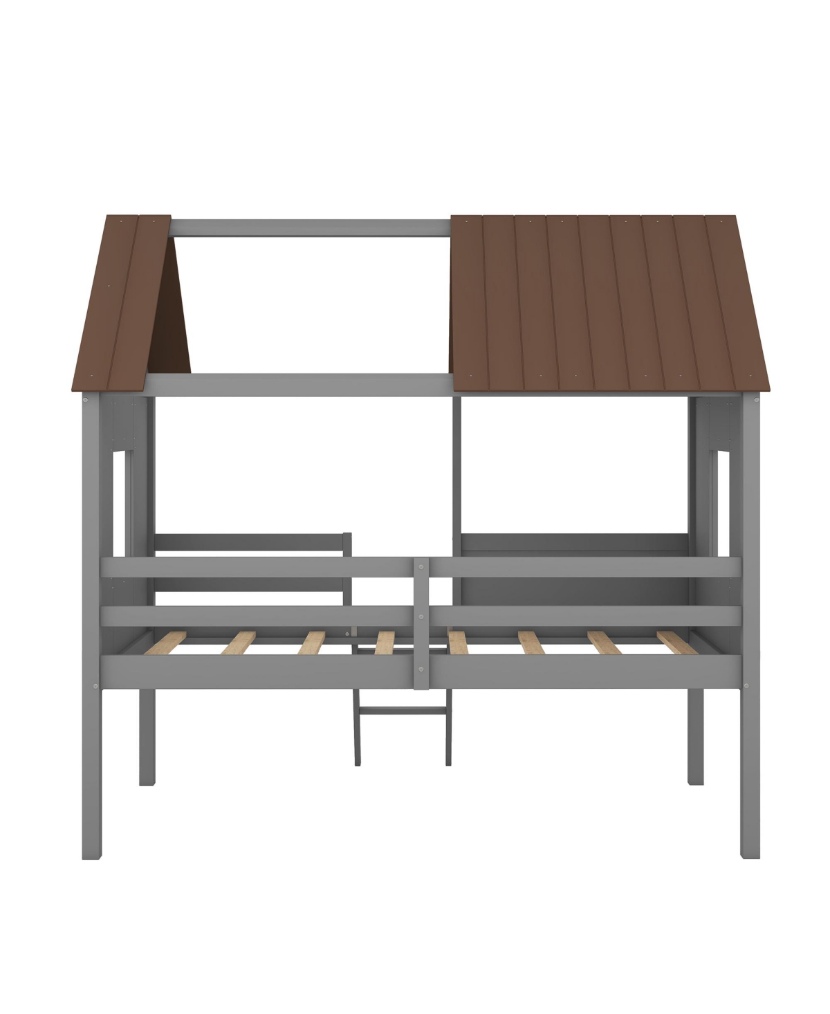 Slickblue Twin Size Low Loft Wooden House Bed with Two Side Windows for Cozy Kids' Rooms