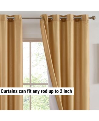 Jefferson Faux Silk Semi Sheer Light Filtering Microfiber Lined Grommet Lightweight Window Curtain Panels, Set of 2