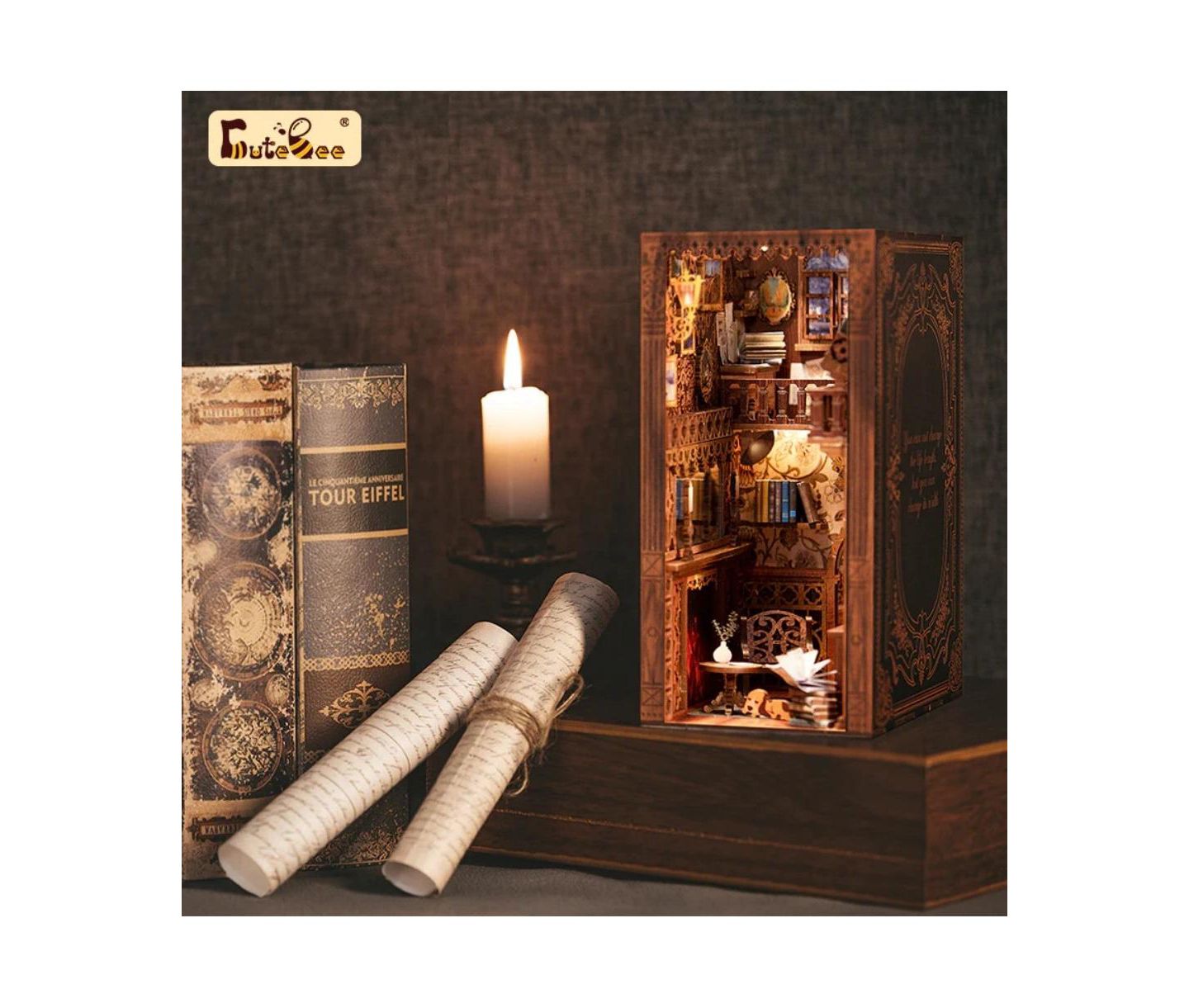 Двухэтажный миниатюрный кукольный DIY-домик Cutebee Eternal Bookstore с LED, 14+, цвет: Коричневый — фото 3