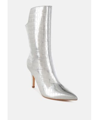 Kultrus Croco Stiletto Heel Mid-Calf Boots