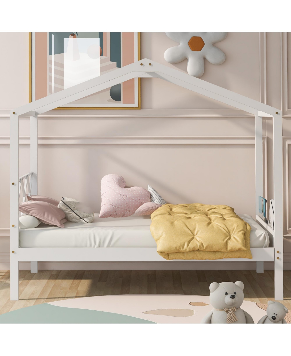Slickblue Twin Size Wood House Bed with Storage Space – Functional and Stylish Design for Kids' Bedrooms, Ideal for Maximizing Play and Organiz