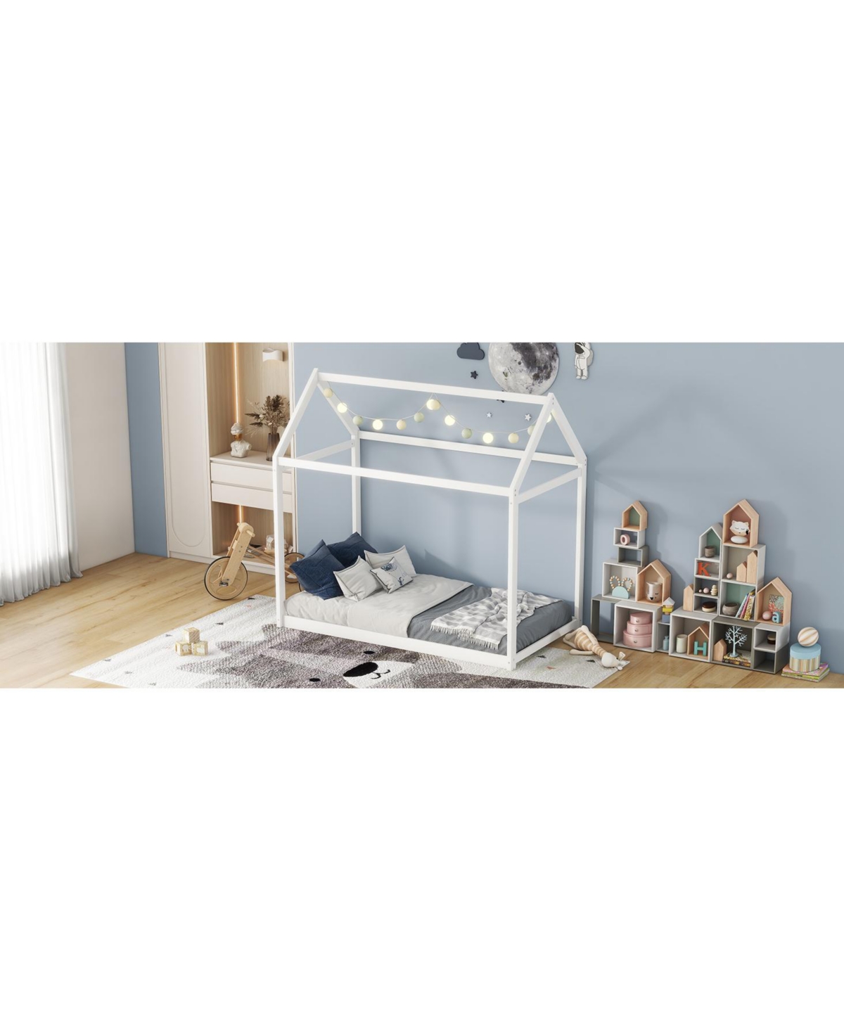 Slickblue Twin Size Wooden House Bed – Fun and Stylish Design for Kids' Bedrooms, Perfect for Play and Cozy Sleeping