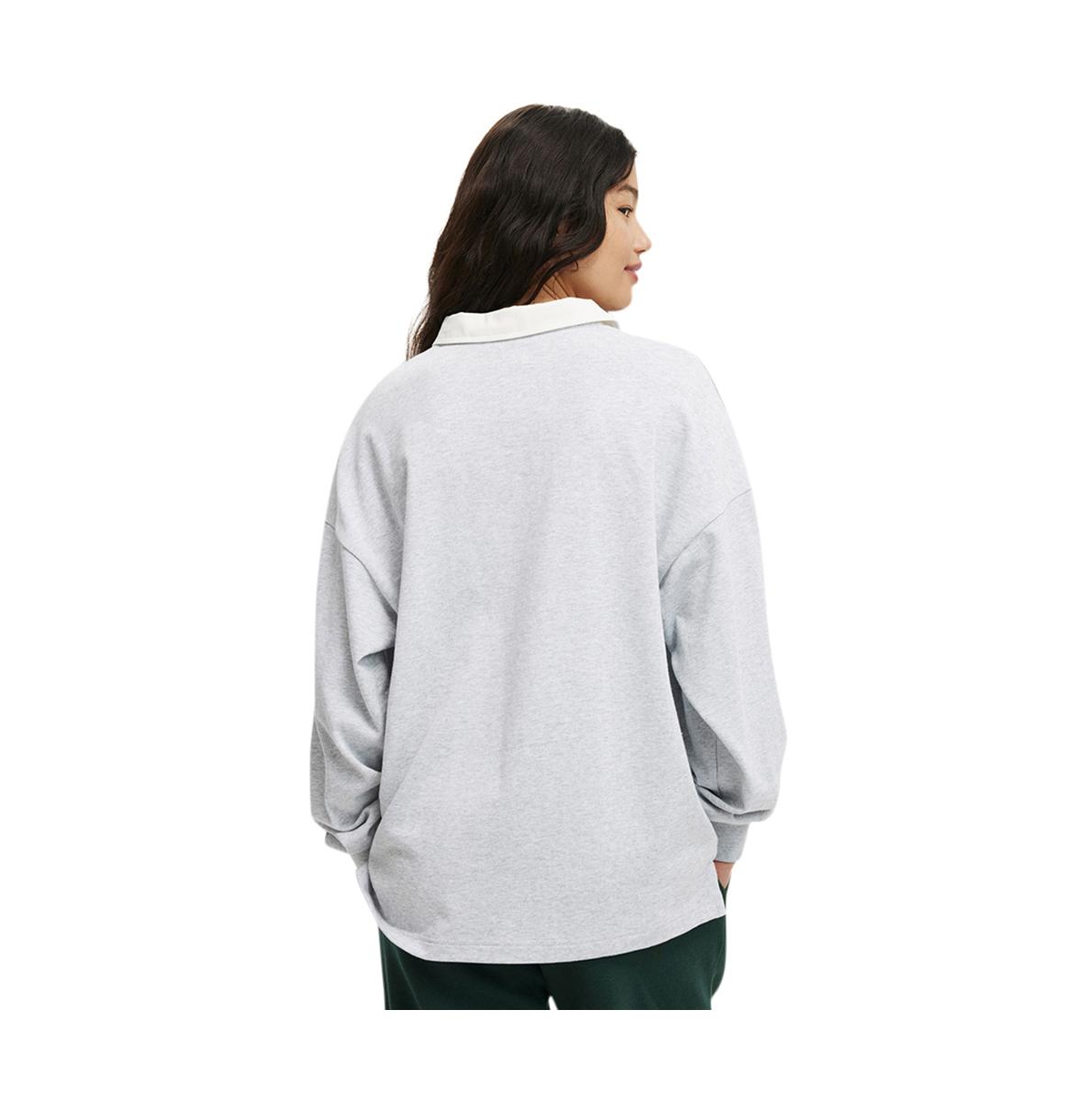 Cotton On Women's Oversized Long Sleeve Polo -/ soft grey marle