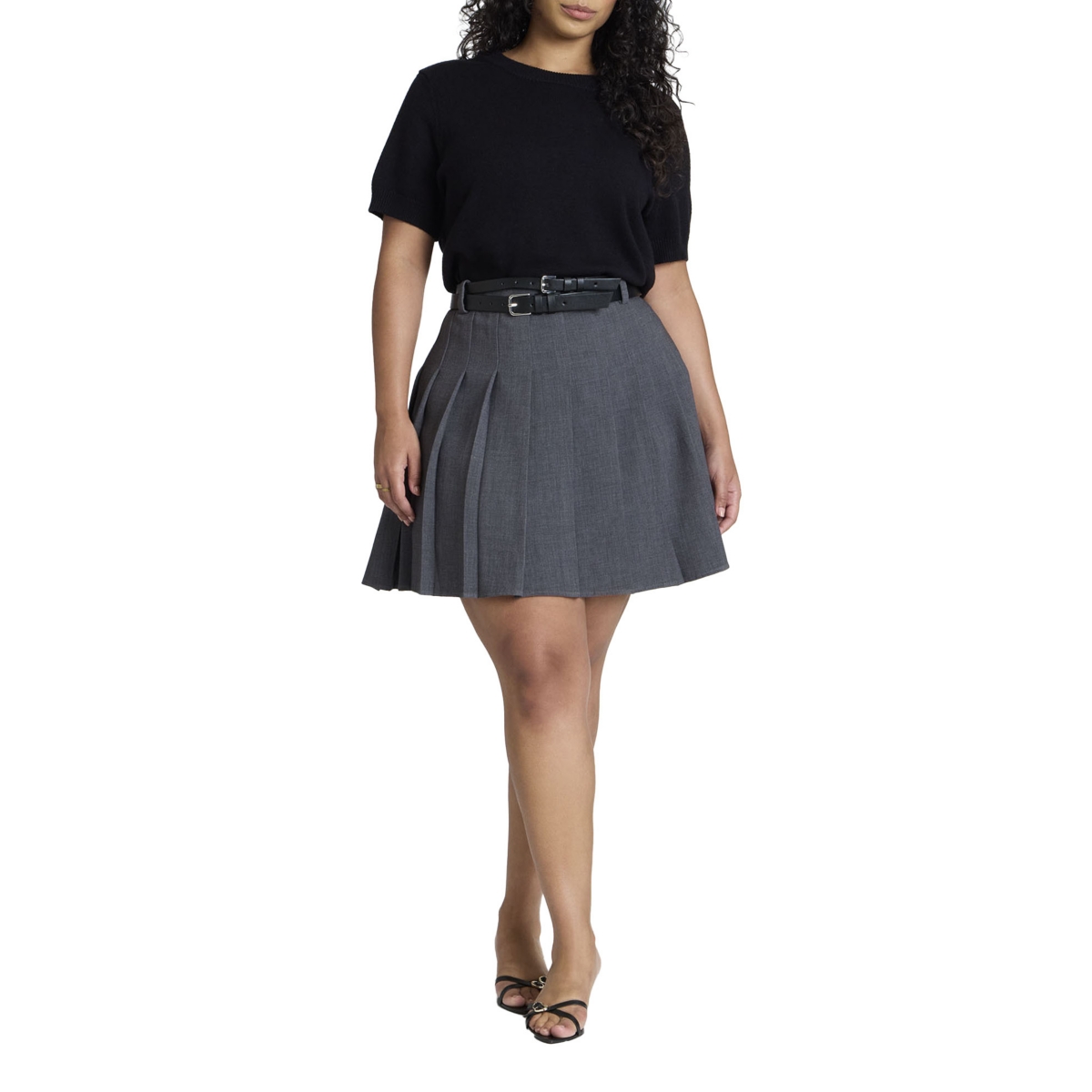 Plus Size Pleated Mini Skirt - Heather grey