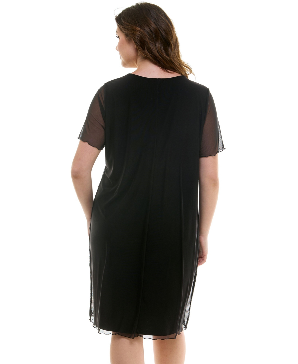 Plus Size Power Mesh A-line Maxi Dress - Black