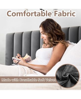 Bed Frame Modern Velvet Upholstered 11 Inch Bed Frame with Headboard No Box Spring Needed, Gray