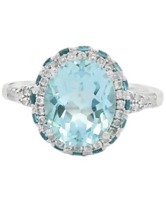 Macy's - Sky Blue Topaz (3 ct. t.w.), London Blue Topaz (1-5/8 ct. t.w.) & White Topaz (1/5 ct. t.w.) Halo Ring in Sterling Silver