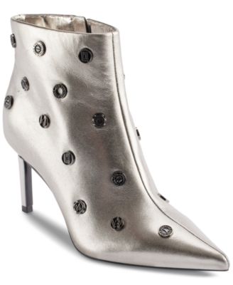 KARL LAGERFELD Women's Saina Heeled Bootie - Everyday Ankle Boots With Pins Detail