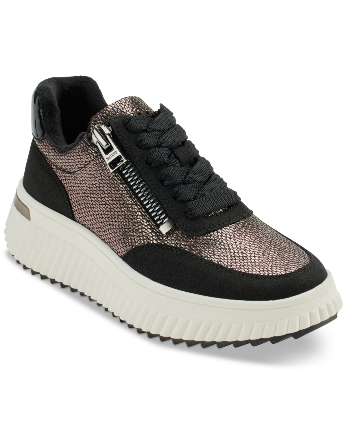 Shop Dkny Women's Laurence Zip Sneakers In Pewter,black