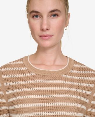 Women's Long Sleeves Pointelle Crew Neck Sweater