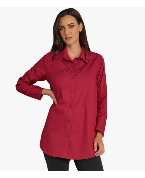 Женская рубашка Stella Carakasi Cotton Poplin Button-Front A-Line Shirt Top Prime Time Tunic, цвет: Свекольный