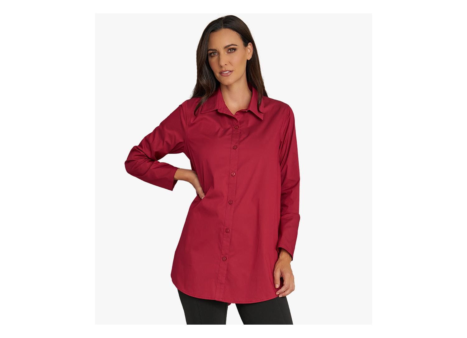 Women's Cotton Poplin Button-Front A-Line Shirt Top Prime Time Tunic