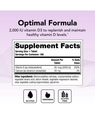 Thera-D 2000 Vitamin D Supplement - 2,000 IU (50 mcg) Vitamin D3 Tablets - 180-Day Supply - Immune Support Supplement for Women & Men - Aids Bone & Heart Health - NSF Certified -180 Tablets