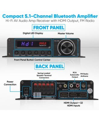 5.1-Channel Wireless Bluetooth Amplifier With HDMI Output, FM Radio, & Digital LED Display, 100 Watt