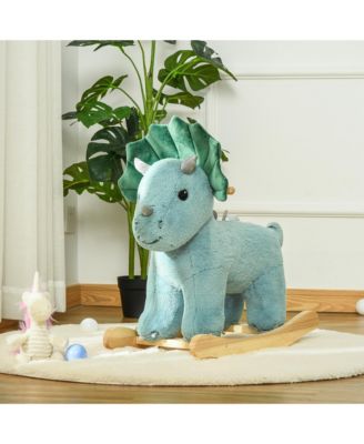 Kids Plush Ride-On Rocking Horse Triceratops-shaped Plush Toy Rocker with Realistic Sounds for Child 36-72 Months Dark Green