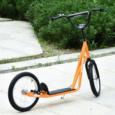 Youth Scooter Kick Scooter for Kids 5+ with Adjustable Handlebar 16" Front and Rear Dual Brakes Inflatable Wheels, Orange