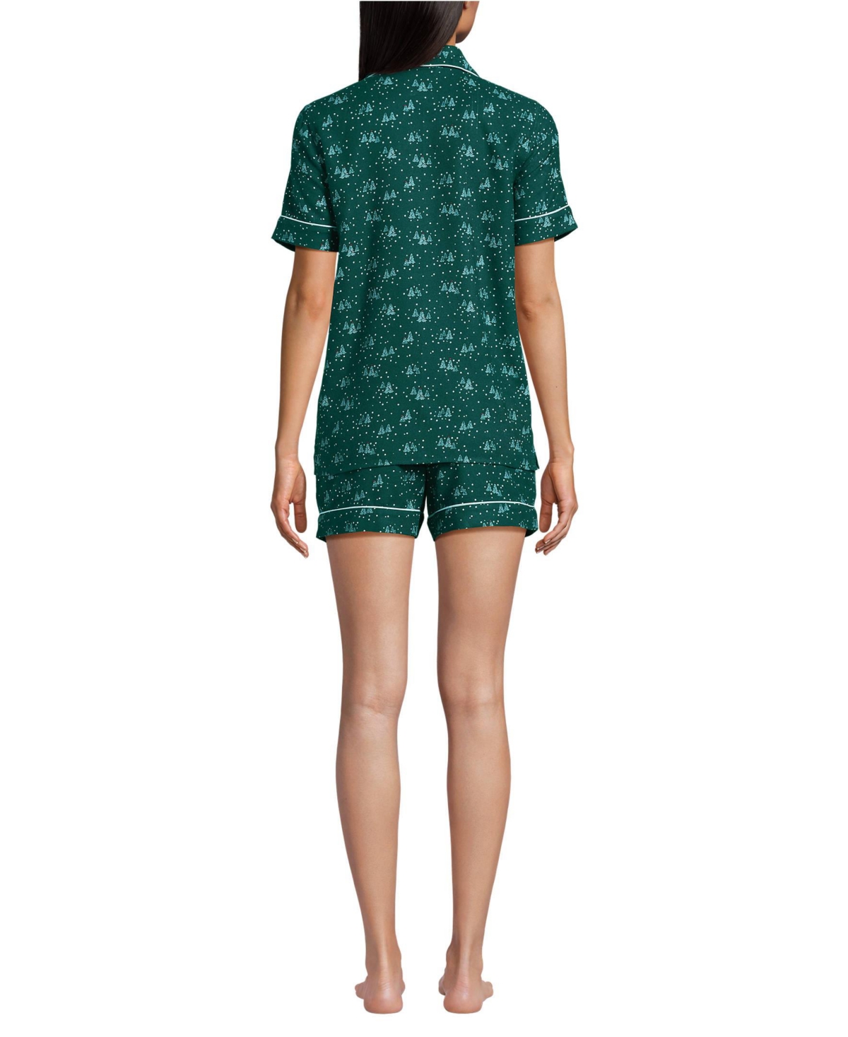 Lands' End Women's Drapey Flannel 2 Piece Pajama Set - Short Sleeve Top and Shorts