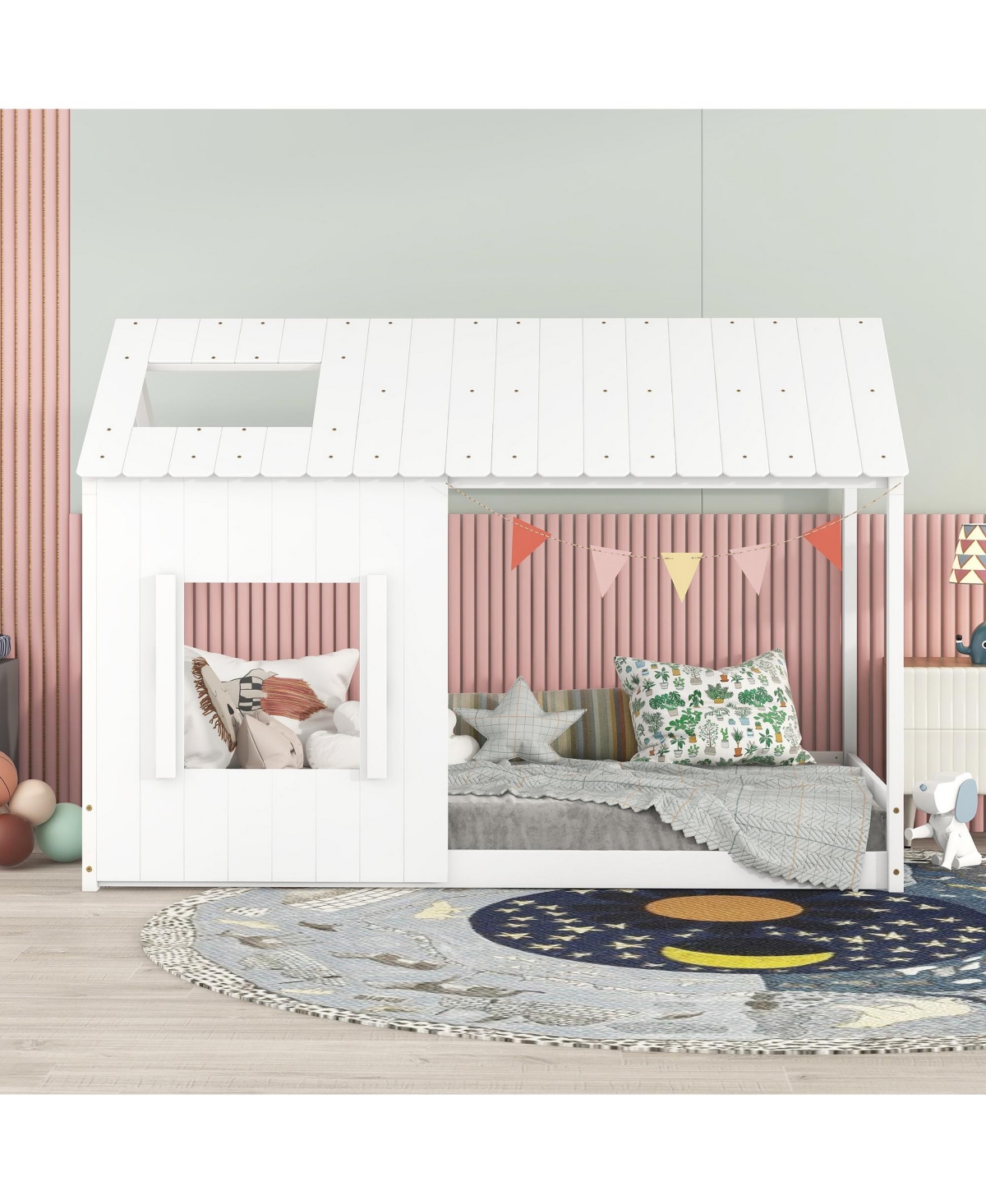 Slickblue Twin Size House Bed with Roof and Window – Charming and Playful Design for Kids' Bedrooms, Creating a Cozy and Imaginative Sleeping S