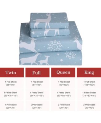 4 Pieces Soft Microfiber Christmas Bedding Sheet Set, King
