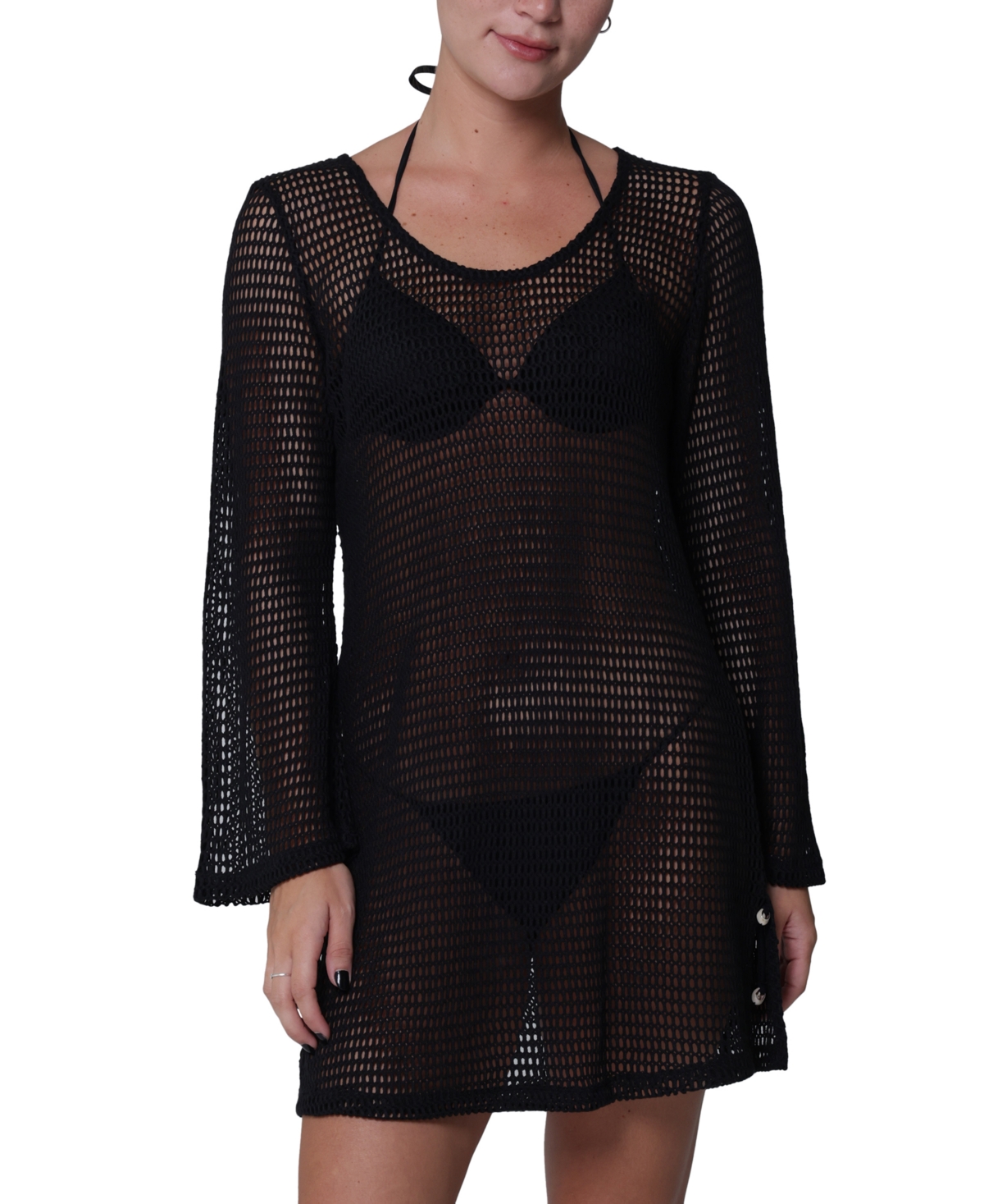 Women's Bell-Sleeve Cover-Up Tunic - Black