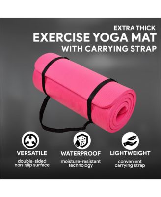 BalanceFrom GoCloud 1" Extra Thick Exercise Yoga Mat with Carrying Strap, Pink