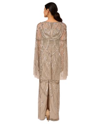 Adrianna Papell Women's Beaded Cape-Sleeve Gown