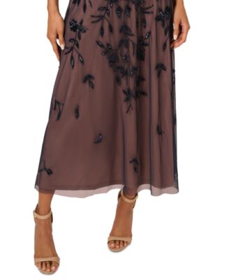 Adrianna Papell Women's Beaded Mesh Mid Dress