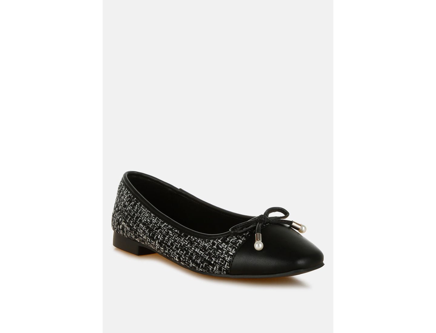 Женские балетки London Rag Acino Boucle Pearl Bow Ballerinas, цвет: Чёрный гладкий — фото 1