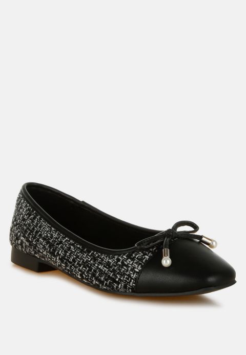 Женские балетки London Rag Acino Boucle Pearl Bow Ballerinas, цвет: Чёрный гладкий