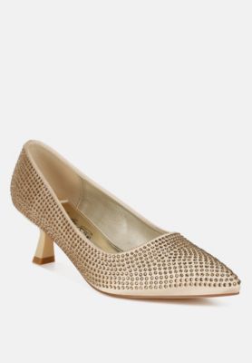 Womens Dinah Rhinestones Embellished Kitten Heel Pumps