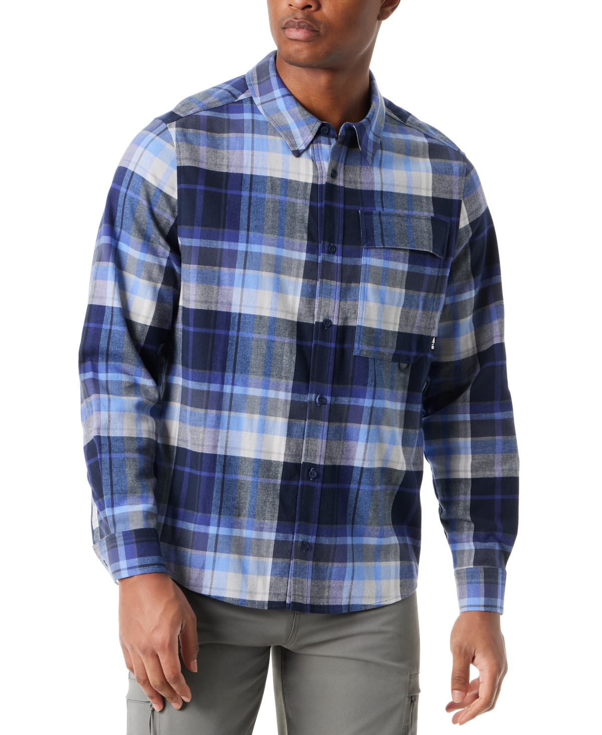 Men's Classic Fit Plaid Button-Front Stretch Flannel Shirt - Sequoia