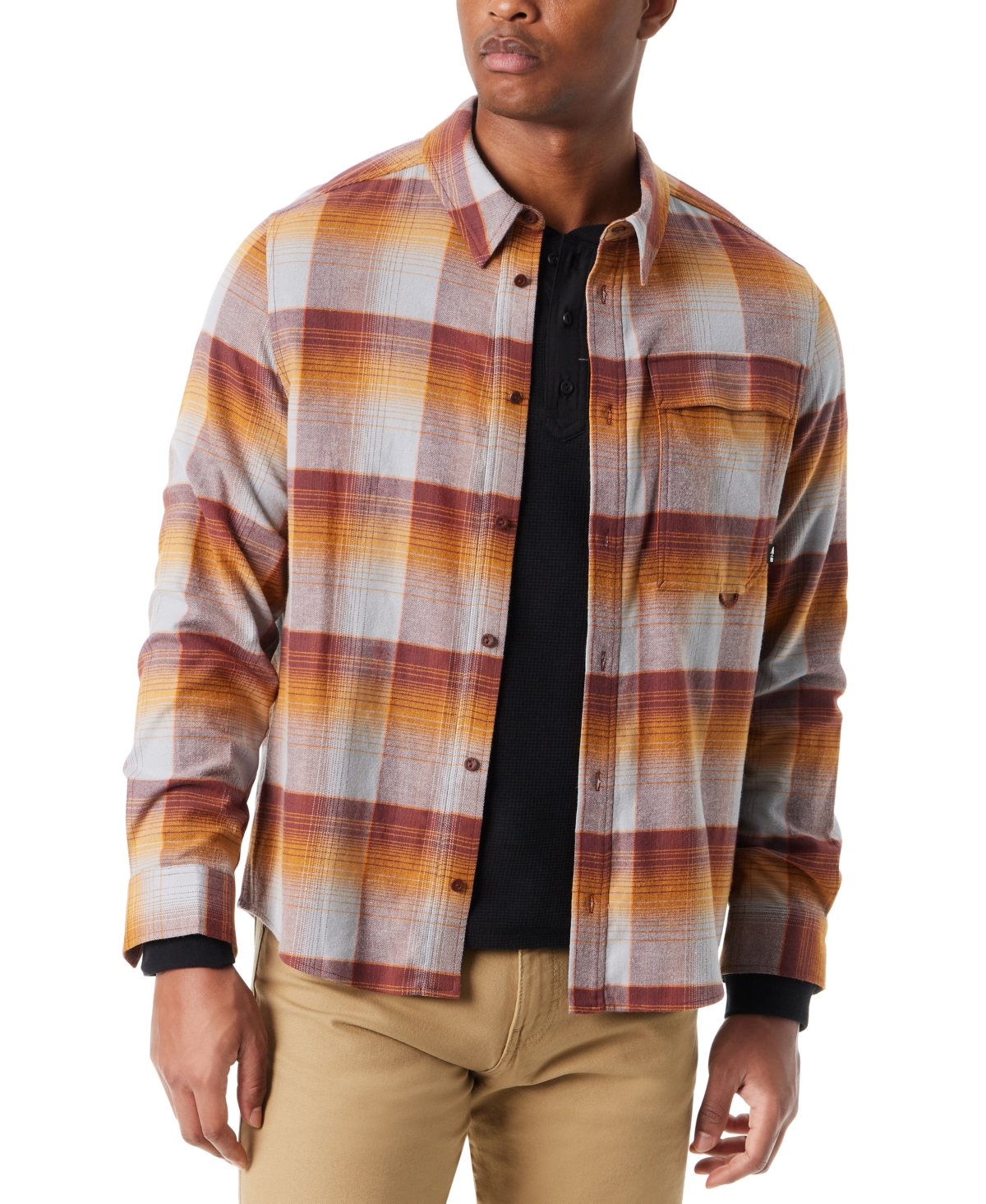 Bass Outdoor Men's Classic Fit Plaid Button-front Stretch Flannel Shirt In Sequoia